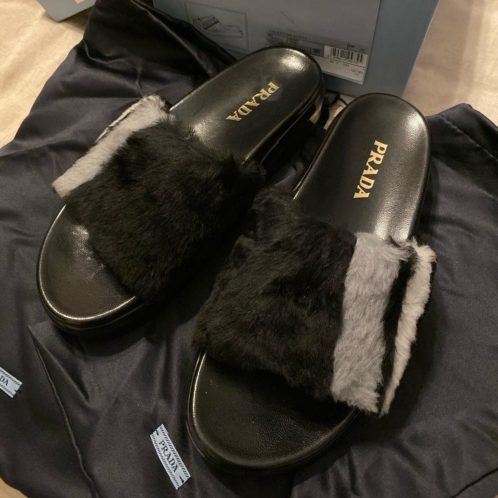 Prada fur slides
